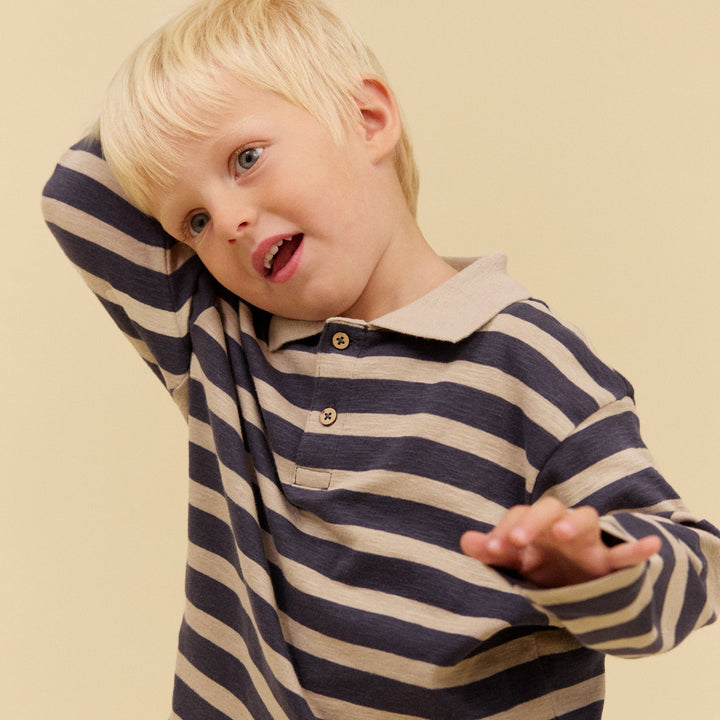 Fred polo blusa, Greyblue Stripe
