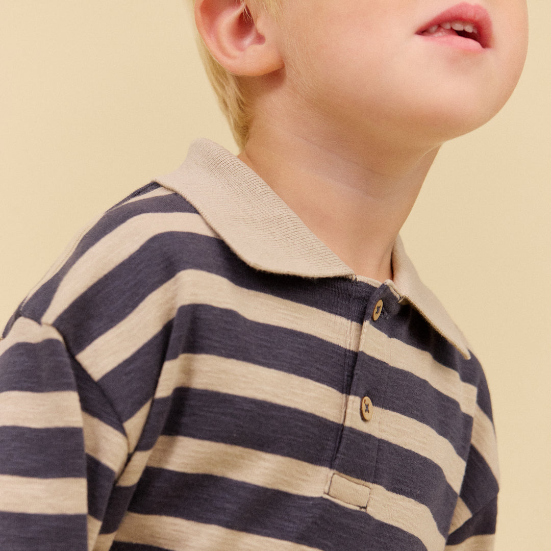 Fred polo blusa, Greyblue Stripe