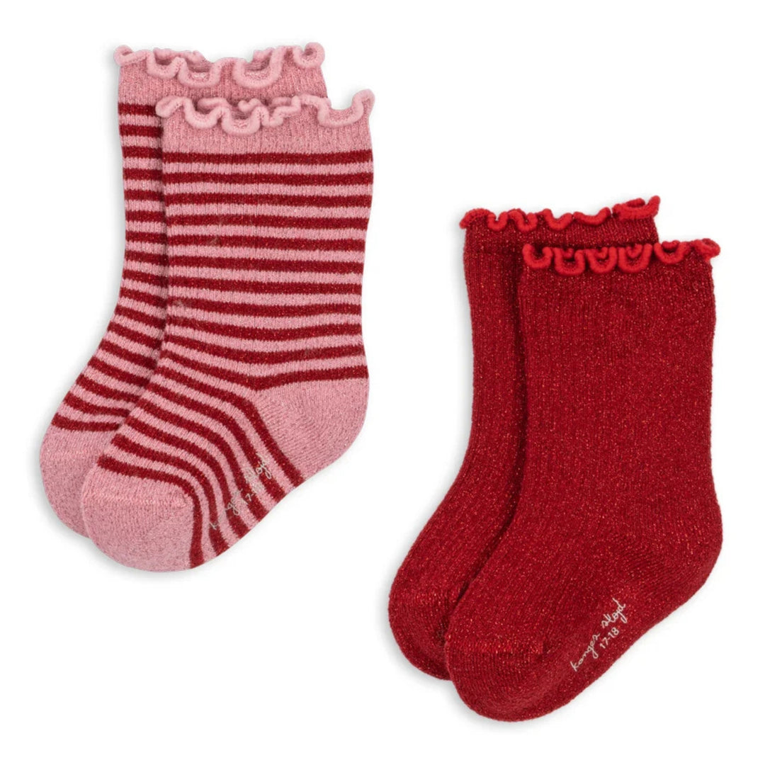 Glitter sokkar, 2 pør, Red Stripe