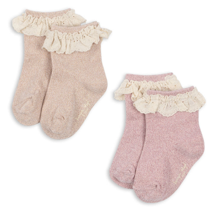 Glitter sokkar, 2 pør, Rosette