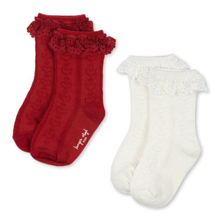 Pointelle sokkar, 2 pør, Red