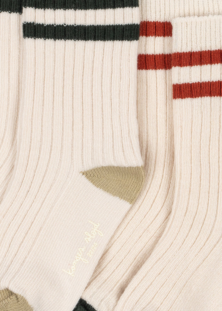 Rib sokkar, 2 pør, Green Stripe